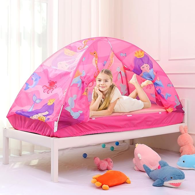 Kid Bed Tent -Twin Play Tent Dream Playhouse for Bedroom Decor Indoor Games Twin Size Bed Canopy by CRAWLBO