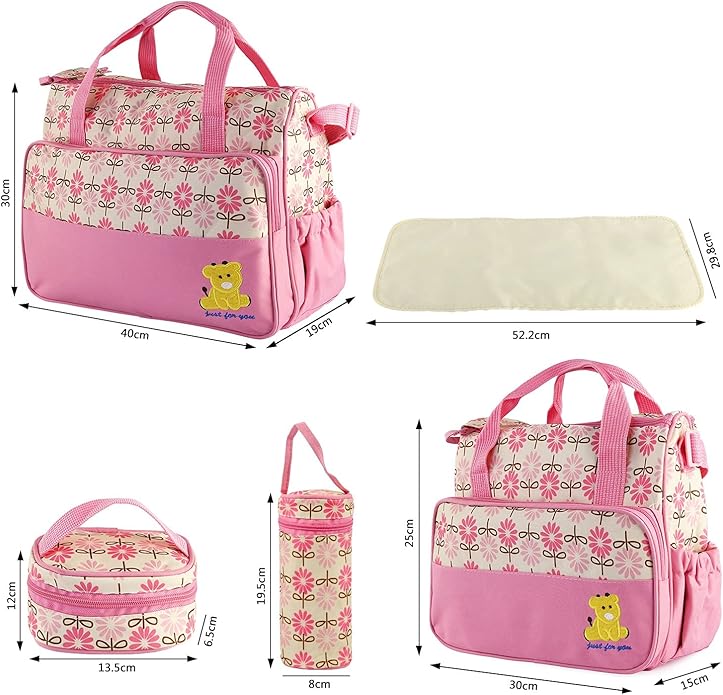 5-Pack Mummy Diaper Shoulder Bag Set w/Changing Pad ??Large Water-Resistant Nappy Bag with Insulated Pockets