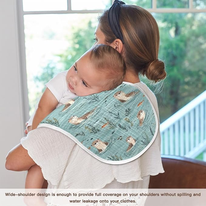 Otter Muslin Burp Cloths for Baby Boys and Girls - 4-Pack Ultra Absorbent Muslin Washcloths, Newborn Towel, Milk Spit Up Rags, Burp Cloth Bib for Unisex, 22 x 11 Inch