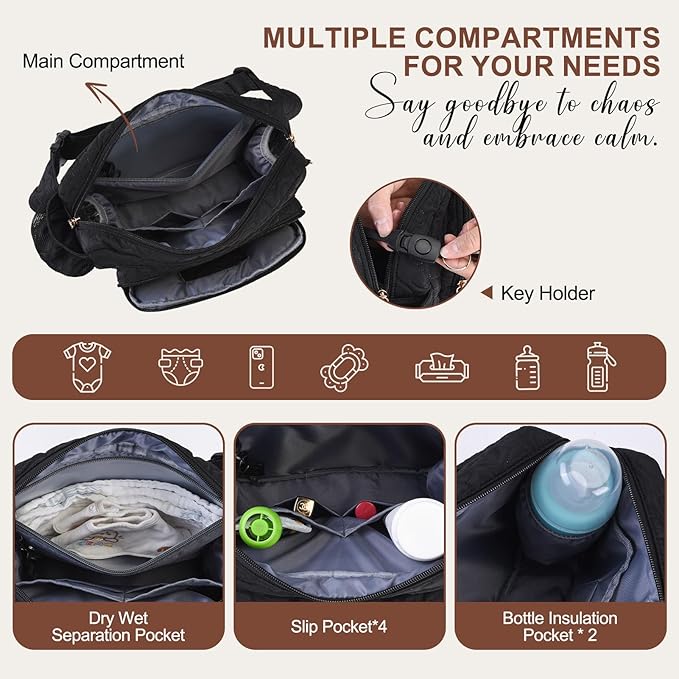 Rexmore Puffer Quilted Fanny Pack Diaper Bag for Mom - Women?˜s Compact Crossbody Purse with Portable Changing Pad & Wipes Pouch, Travel & Quick Errand Baby Essentials Organizer(Black)