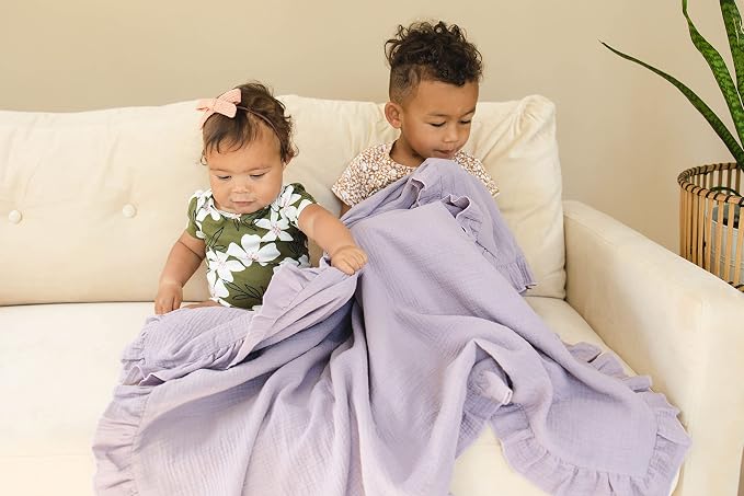 Leyl&Ari Toddler Blanket and Lovey Set | 100% Organic Cotton | Ruffled Lilac