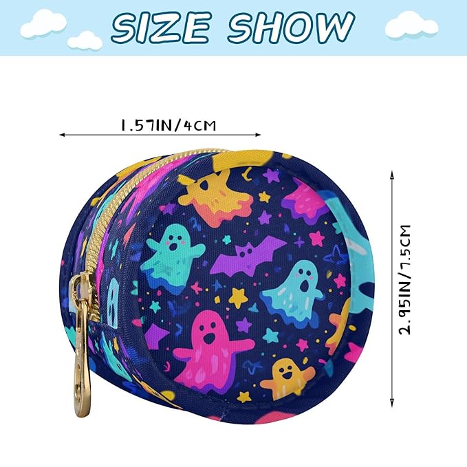 Pacifier Holder with Clip Pacifier Case for Diaper Bag Round Baby Pacifier Pouch Box Bag Portable Neon Halloween Ghosts Stars Bats