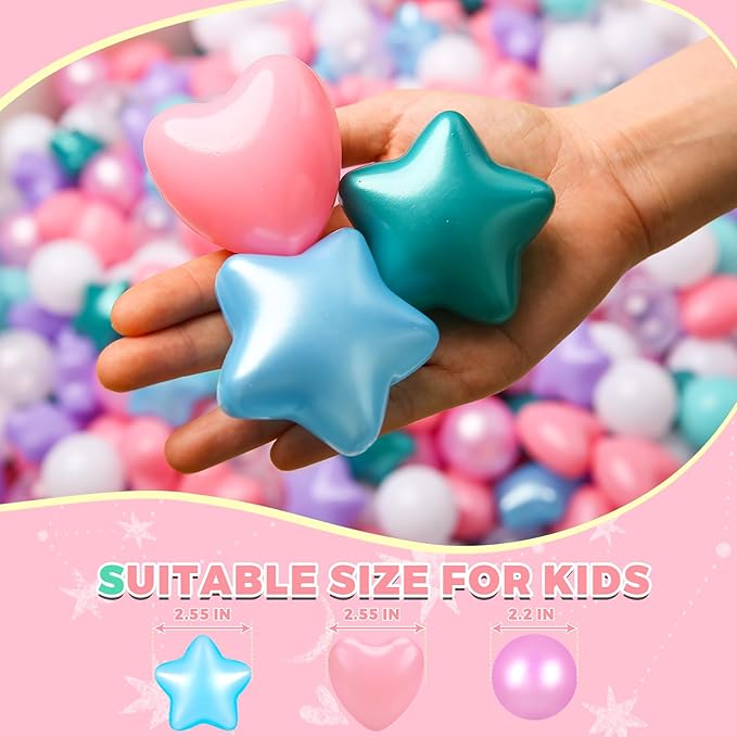 TRENDPLAY Ball Pit Balls Star and Heart Shapes for Toddlers - 50 100 200 500 Count Plastic Balls for Ball Pit Fun and Play