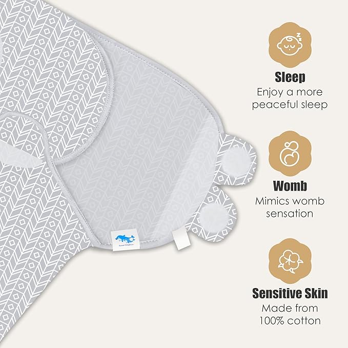 SWEET DOLPHIN 3-Pack Baby Swaddle Sleep Sacks - Newborn Swaddle Blanket with Soft Cotton - Ergonomic Wrap for Boys and Girls, 3-6 Months, Grey