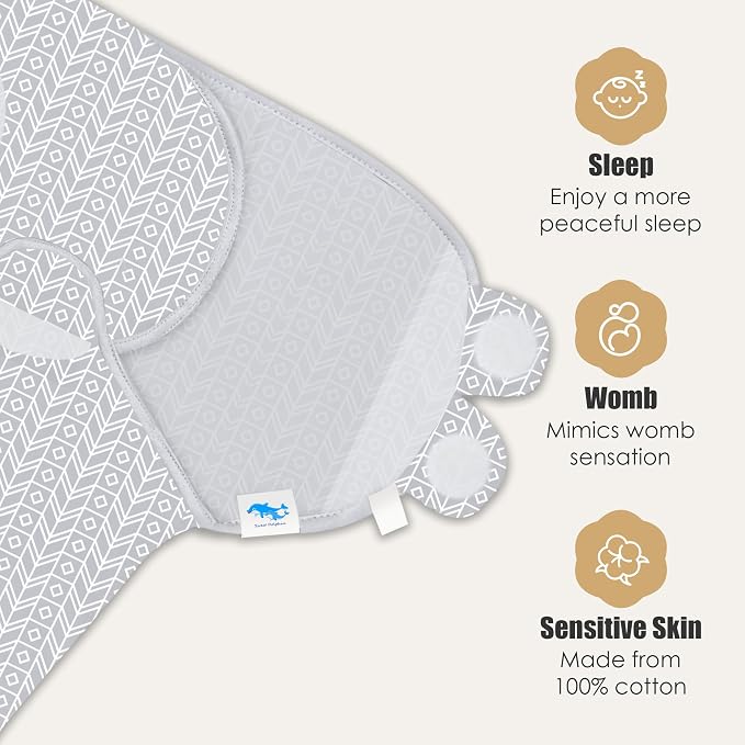SWEET DOLPHIN 3-Pack Baby Swaddle Sleep Sacks - Newborn Swaddle Blanket with Soft Cotton - Ergonomic Wrap for Boys and Girls, 0-3 Months, Grey