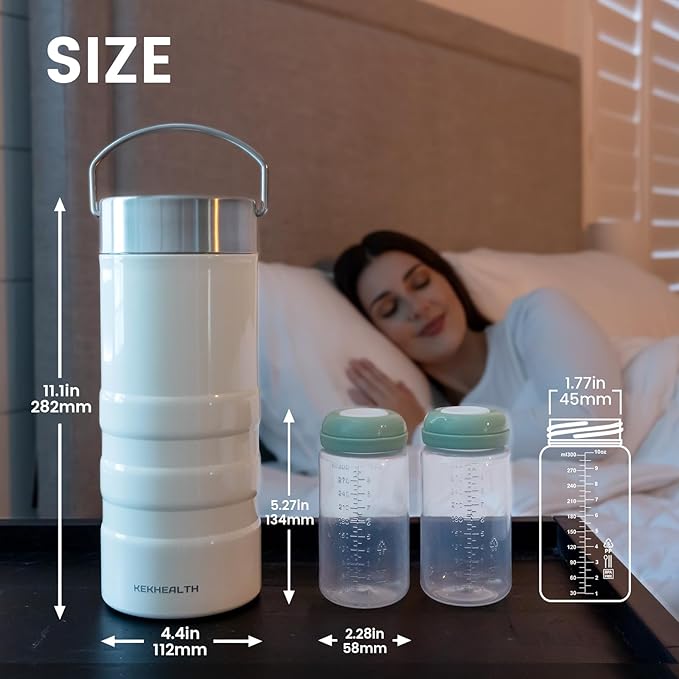 22oz Full-Day Cold-Chain Breastmilk Cooler, Double-Wall Vacuum Stainless Steel with 360° Cooling, Keeps Milk ??0°F for 24 Hours, Leak-Proof BPA-Free, Easy to Clean, Includes 2 Bottles