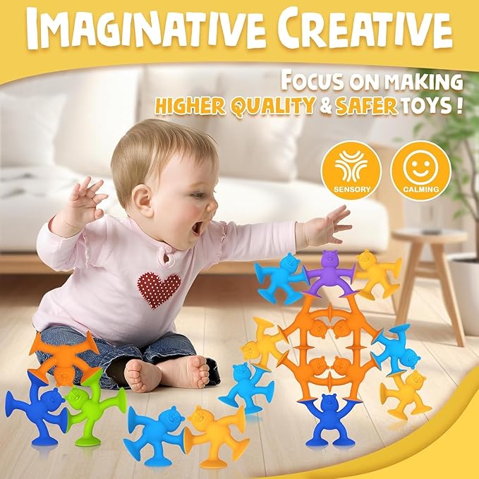 Suction Cup Toys for Toddlers 1??, Guibola 6PCS Silicone Bath Toys, No-Hole Mold-Free Suction Cup Toys for Baby Kids, Sensory Window & Building Toys for Boys Girls, Large Size
