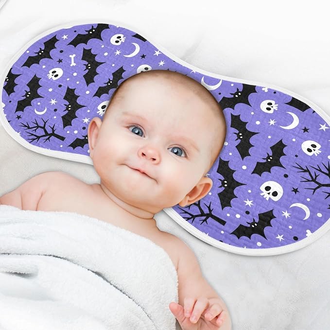 Muslin Burp Cloths for Baby Boys and Girls - 2-Pack Ultra Absorbent Halloween Bats Muslin Washcloths, Newborn Towel, Milk Spit Up Rags, Burp Cloth Bibs for Unisex, 22 x 11 Inch