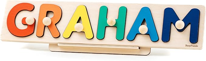 Rainbow Personalized Wooden Name Puzzle with Pegs – Montessori Learning Toy, Custom Toddler Gift, Educational Baby Shower & Birthday Present, Nursery Room Decor by BusyPuzzle