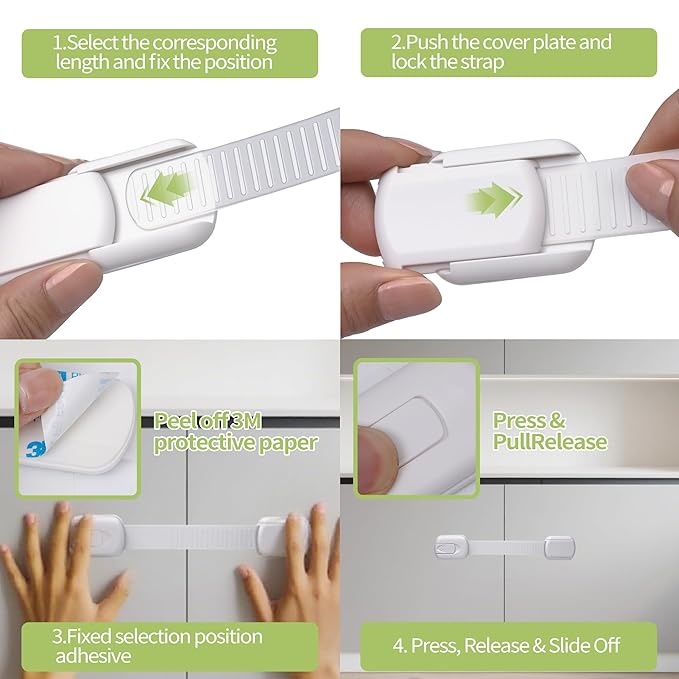 SKYWARD 6-Pack Baby Safety Cabinet Locks, Adjustable Length, Drill-Free, Suitable for Drawers, Ovens, Cabinets, Ensuring Child Safety (White)