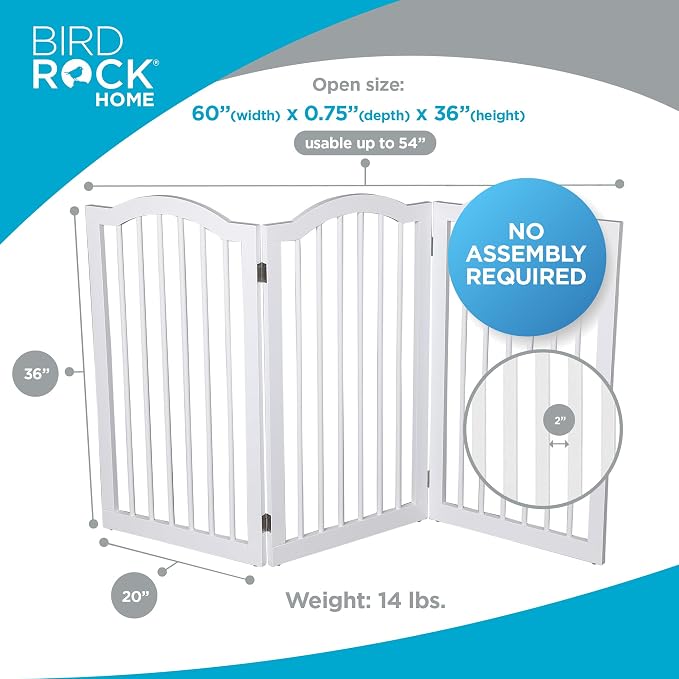 INTERNET'S BEST Arched Top Dog Gate | 3 Panel, 36" H Wooden Pet Barrier for Dogs or Cats | Freestanding Folding Room Divider for Doorways, Hallways, Stairs, and Porch | Portable, Extra Wide | White