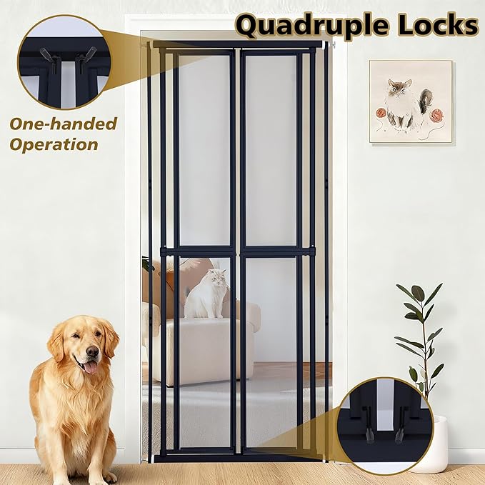Extra Tall Cat Gate for Doorway – 73“ Pressure-Mounted Transparent Cat Gate for Pets, Fits 31.5”-35" Width, No Wall Drilling, Ideal for Stairs, Hallway, Indoor Safety Barrier
