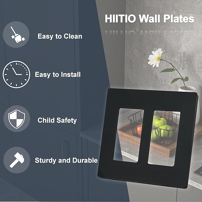 Wall Plates Screwless Design Outlet Covers UL Certified Safe Switch Plate Covers Child Proof Safety Wall Plates Easy Install & Clean Cover Plates Pack of 2 Black
