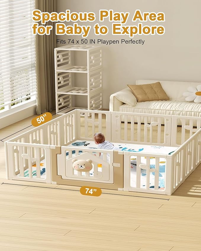 TINYHARBO Premium Foam Baby Play Mat 74x50 ??Removable & Machine Washable Cover, Extra Thick Padding Playpen Mat, Non-Slip Crawling Mat, Easy to Clean for Infants, Toddlers & Babies