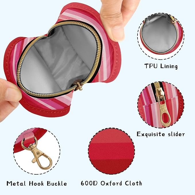 Pacifier Holder with Clip Pacifier Case for Diaper Bag Round Baby Pacifier Pouch Box Bag Portable Red and Pink Stripes