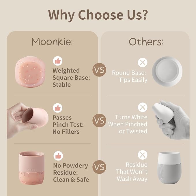 Moonkie Tiny Cups for Babies | Silicone Baby Open Cup + Infant Sippy Cup | Training Baby Cups Set for 4 Months and Up