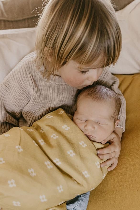 Mini Wander Swaddles for Newborns Muslin Swaddle Blankets - Breathable Soft Receiving Blanket Baby Essentials | 47 x 47 Cotton - Boho Squares (Citrus)