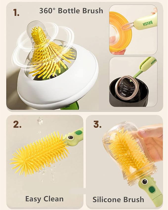 2Pcs Bottle Brush Cleaning Set Silicone Cleaner Brushes for Mason jar,Water Bottles,Baby Bottles,Tumblers,Drinking Glasses Multifunctional Portable Cute (Yellow) Small Cup Scrubber
