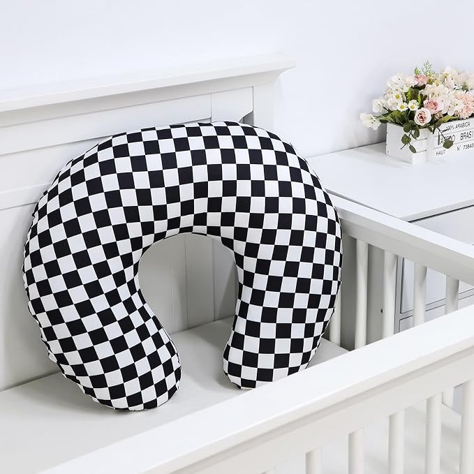 DILIMI Nursing Pillow Cover, Soft Removable Case for Breastfeeding Pillows, Ultra Soft Comfortable Slipcover, Green & Black Checkerboard, Standard Size, 2 Pack