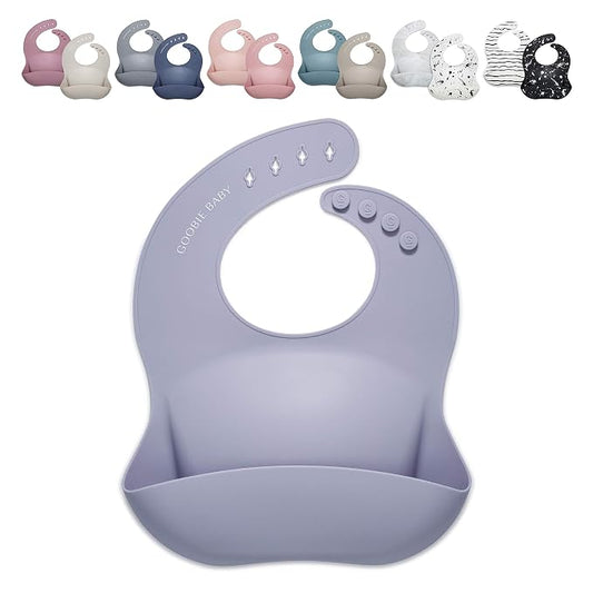 Goobie Baby Silicone Baby Bibs for Girls and Boys - Waterproof Bib Set for Babies and Toddlers - BPA Free Feeding and Weaning Bibs - Modern, Soft, Easy to Clean (Lilac)