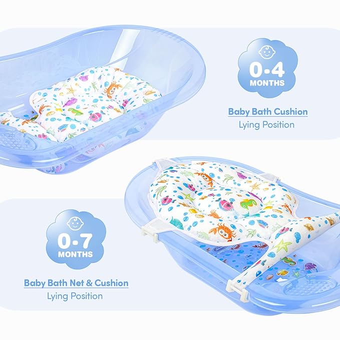 Multifunctional Baby Bath Net With Cushion - Adjustable, 5 Point Seat Support, Bath Sling, Newborn To 2 Years Age (Bathtub Is Not Included) (1 Pack)