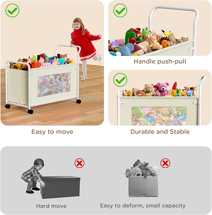 KEEGH Extra Large Toy Box for Kids with 360° Rotating Wheels, Heavy Duty Toy Chest for Boys and Girls, Toy Storage Organizer for Kids, Toy Bins for Living Room, Nursery, Bedroom (Beige)
