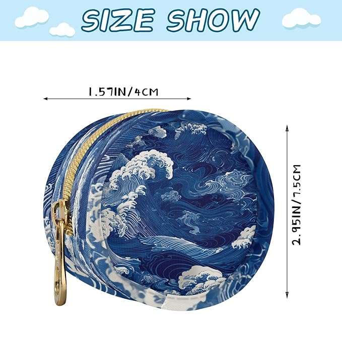 Pacifier Holder with Clip Pacifier Case for Diaper Bag Round Baby Pacifier Pouch Box Bag Portable Blue Ocean Waves