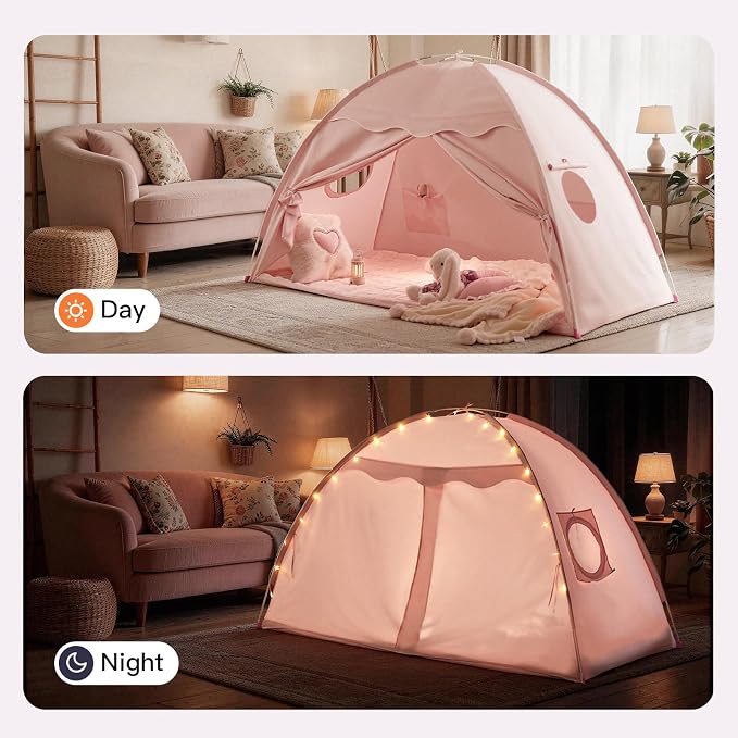 Tiny Land Twin Bed Tent for Kids, Breathable Bed Canopy Tent for Girls & Boys, Pink Play Tent, Easy Setup Washable Sleep Space, Cozy Dream Playhouse Gift, 77" x 40" x 46"