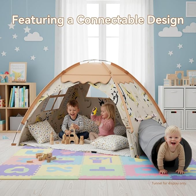 AFUNX Kids Play Tent, Indoor Cat Theme Teepee House, Extra Large 70" x 45" x 43" Portable Foldable Playhouse,Kids Toys Playhouse for Boys & Girls, Gift for Birthday Christmas