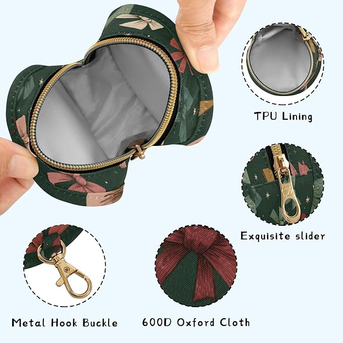 Pacifier Holder with Clip Pacifier Case for Diaper Bag Round Baby Pacifier Pouch Box Bag Portable Dark Green Bows and Stars