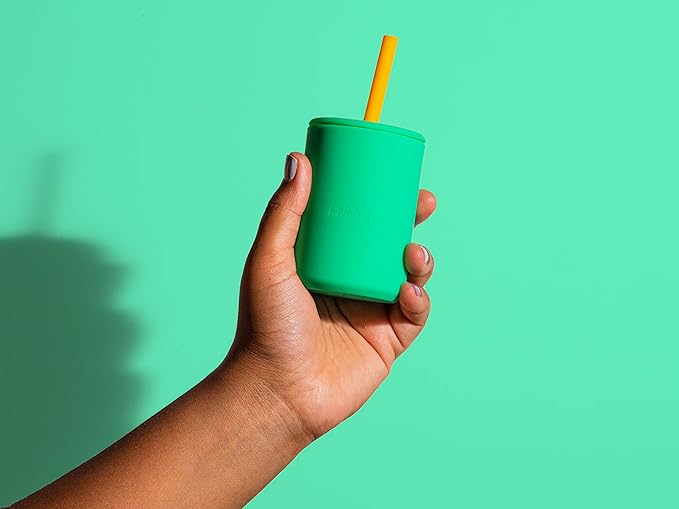 Avanchy Silicone Training Sippy Cup with Straw Lid ??For Babies 6+ Months to Toddlers 1 Year Old ??8 oz Infant Water Cup for Baby Led Weaning, White