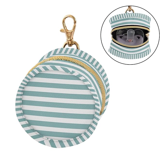 Teal Stripes Pacifier Holder Case Newborn Pacifier Storage Pouch for Boys Girls Easy Attach to Diaper Bag Portable Baby Essentials Container