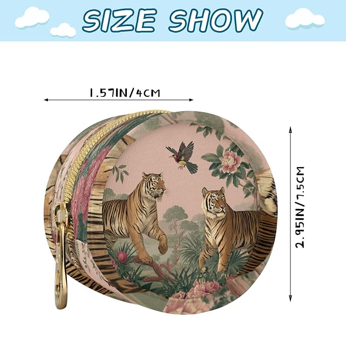 Pacifier Holder with Clip Pacifier Case for Diaper Bag Round Baby Pacifier Pouch Box Bag Portable Brown Tigers Flowers and Birds