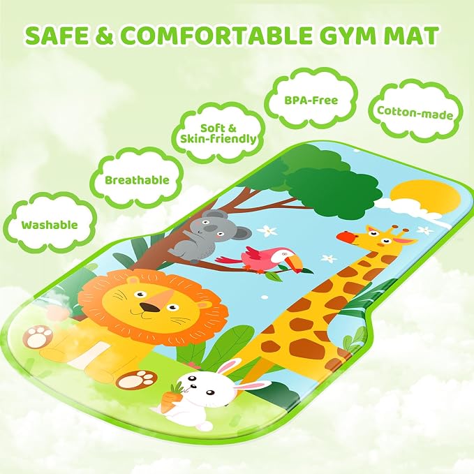 4-in-1 Baby Gym Play Mat with Learning Walker, Tummy Time Mat & Baby Push Toys for Newborn Infant 0-3-6-9-12 Month Boy Girl, Babies Activity Center with Play Piano & Lights, Ideal Toddler Baby Gifts