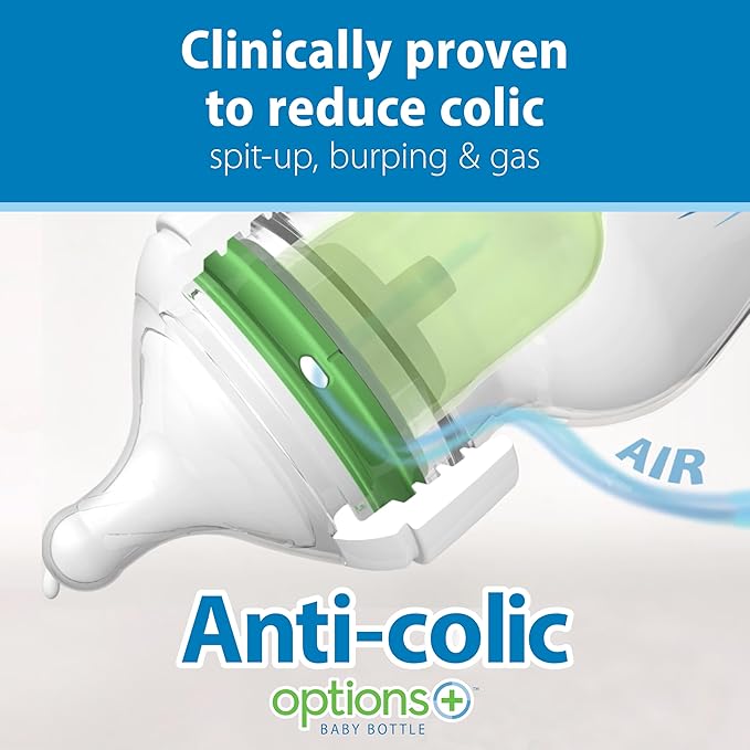 Dr. Brown’s Natural Flow Anti-Colic Options+Wide-Neck Baby Bottle, 9 oz/270 mL, Level 1 Nipple, 1-Pack, 0m+