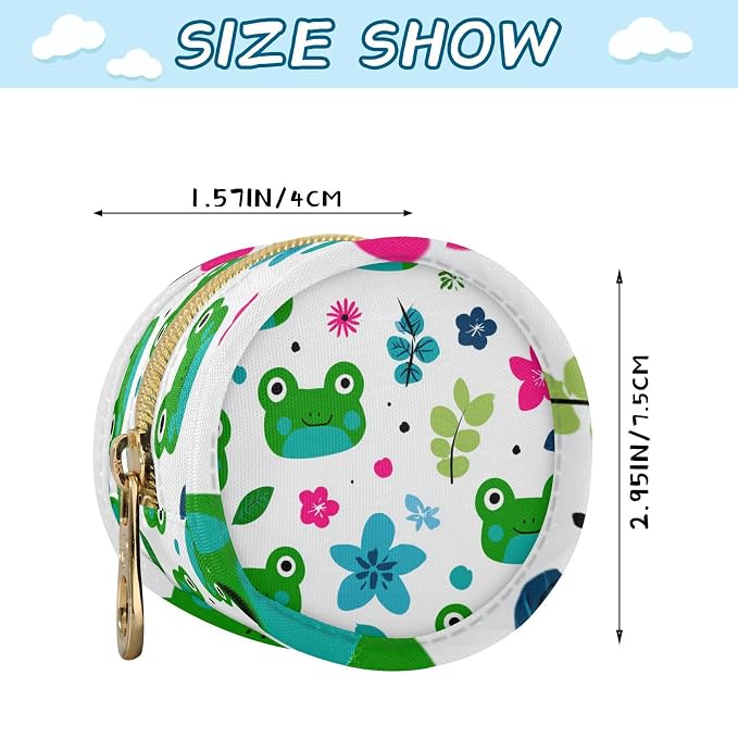 Pacifier Holder with Clip Pacifier Case for Diaper Bag Round Baby Pacifier Pouch Box Bag Portable Cartoon Frogs White