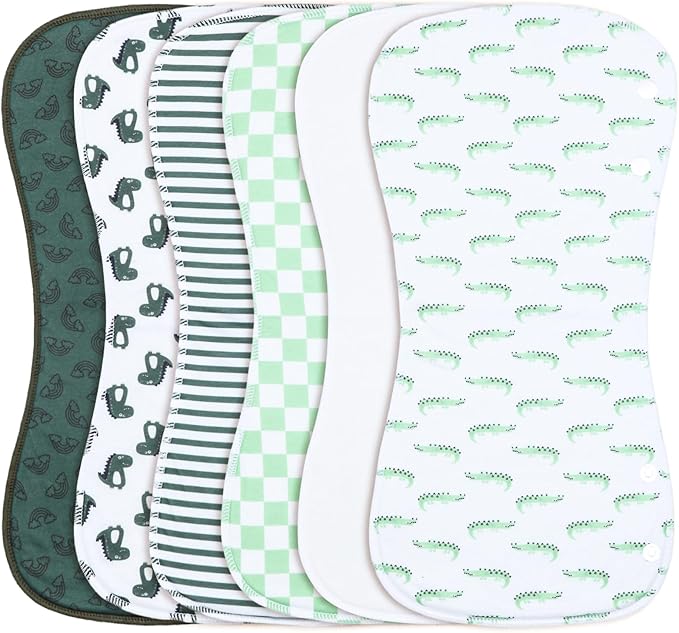 2-in-1 Burp Cloths and Baby B.ibs - 6 Pack Large Super Absorbent Soft Cotton Burping Cloths for Spit Up, 3 Layers Thick Baby Burp Rags for Girls & Boys