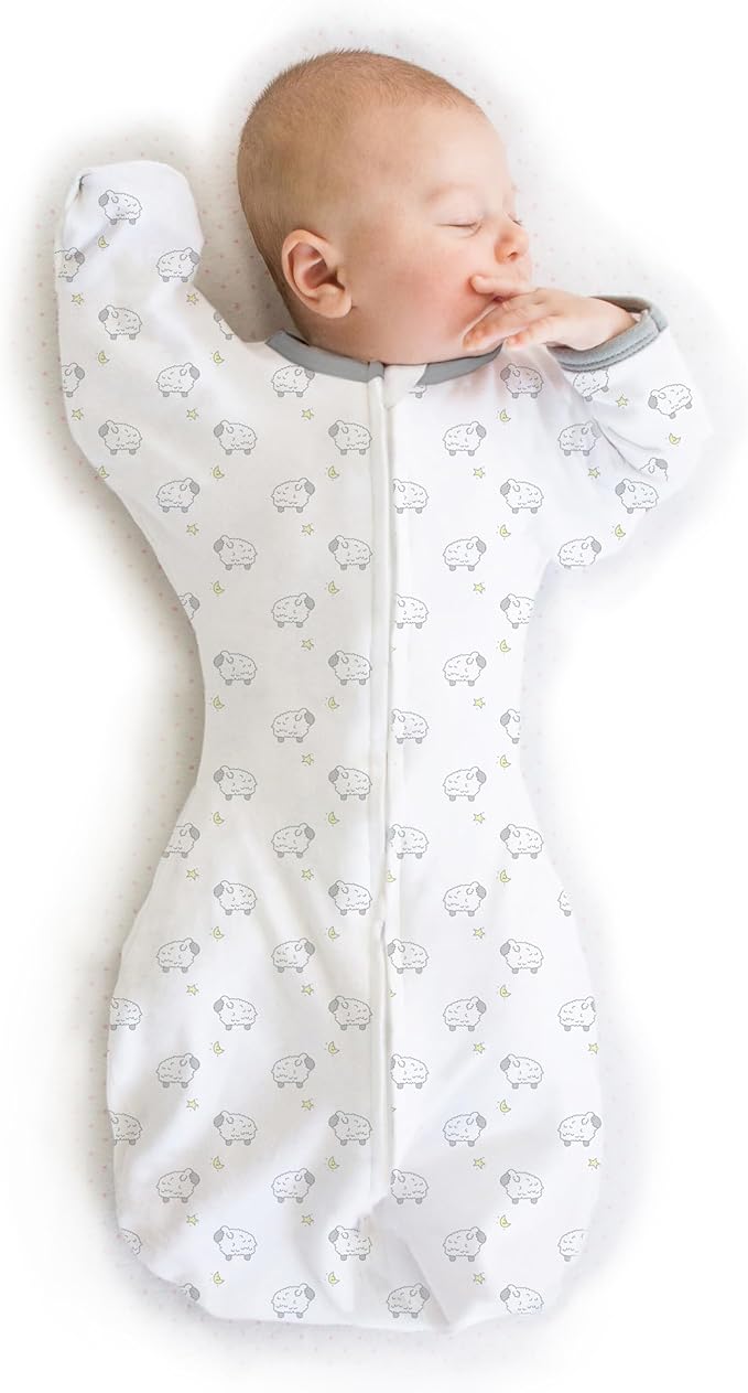 SwaddleDesigns Transitional Swaddle Sack, Arms Up Half-Length Sleeve Mitten Cuff, Most Gradual Transition Swaddle for Newborn