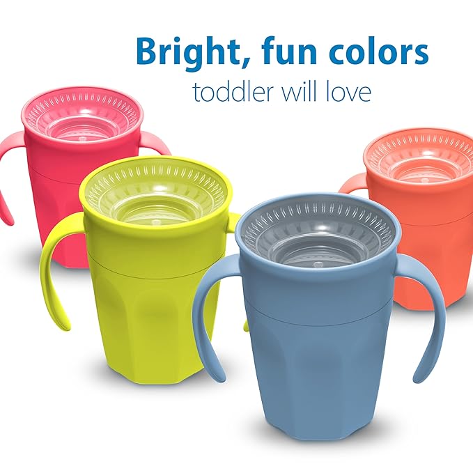 Dr. Brown's Milestones Cheers 360 Spoutless Transition Cup with Handles, Travel Friendly and Leak Free Sippy for Babies and Toddlers, Blue and Pink, BPA-Free, 7 oz/200 mL, 6m+