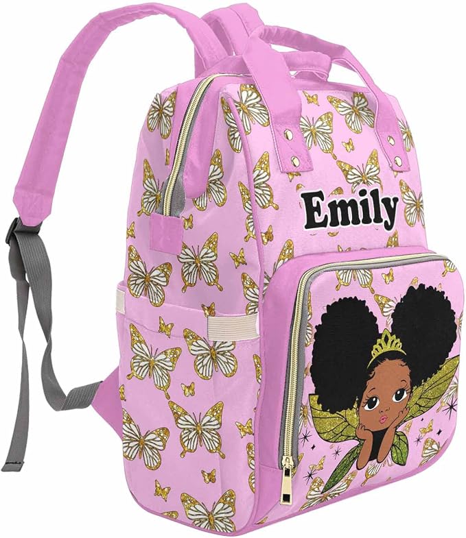 M YESCUSTOM Customized Baby Changing Bags with Name Personalized Butterfly Baby Diaper Bag with Large Capacity Mommy Nursing Backpack for Travel Holiday Gift