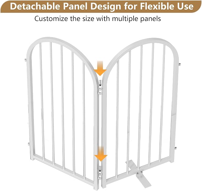 PUPETPO Full Metal Dog Gate for Indoor Outdoor, 32" Tall Free Standing Pet Dog Fence, 36" Wide Arched Pet Gates for Stairs, Hallways, Doorways, Kitchen, Decks, Yards (White, 2 Panels)