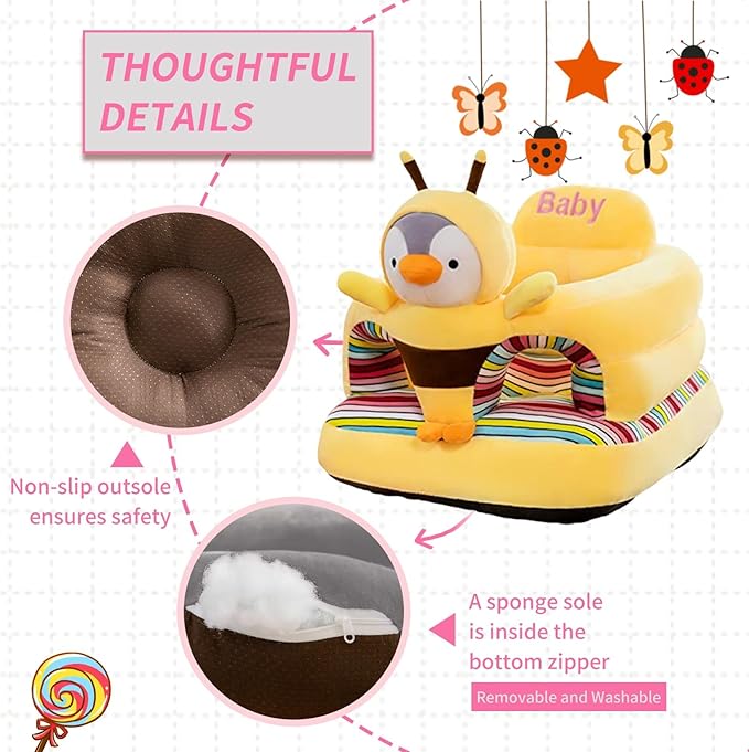Baby Support Seat, Cute Baby Sofa Chair for Sitting Up, Comfy Plush Infant Seats (Penguin,W17.5 x H17.5)