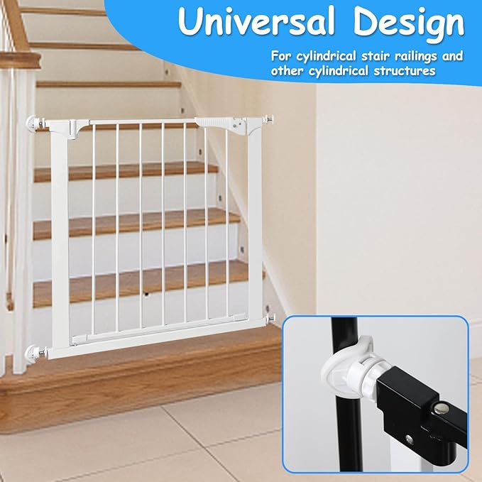 2 Pack Baby Gate Banister Adapter for Pressure Mounted Stairs - Universal Hardware Parts Kit for Baby and Dog Gates - No Drilling (White)