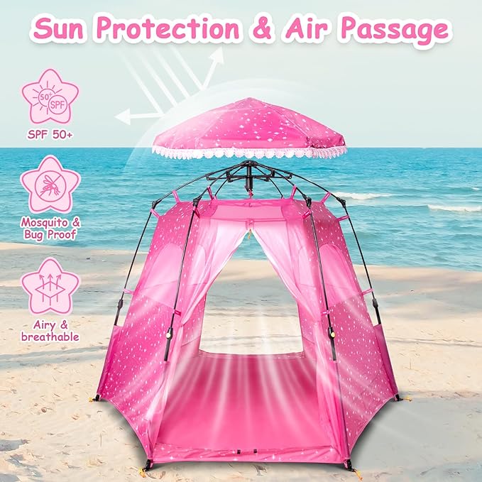 Princess Pop-up Play Tent for Girls: 78"x66" Large Playhouse Castle for Kids Indoor & Outdoor (Pink)