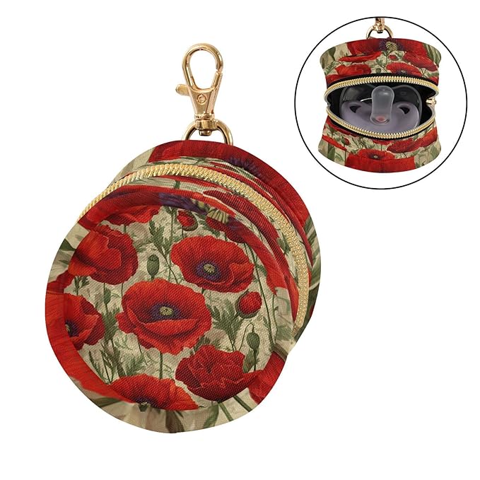 Pacifier Holder with Clip Pacifier Case for Diaper Bag Round Baby Pacifier Pouch Box Bag Portable Vibrant Beige Poppy Field