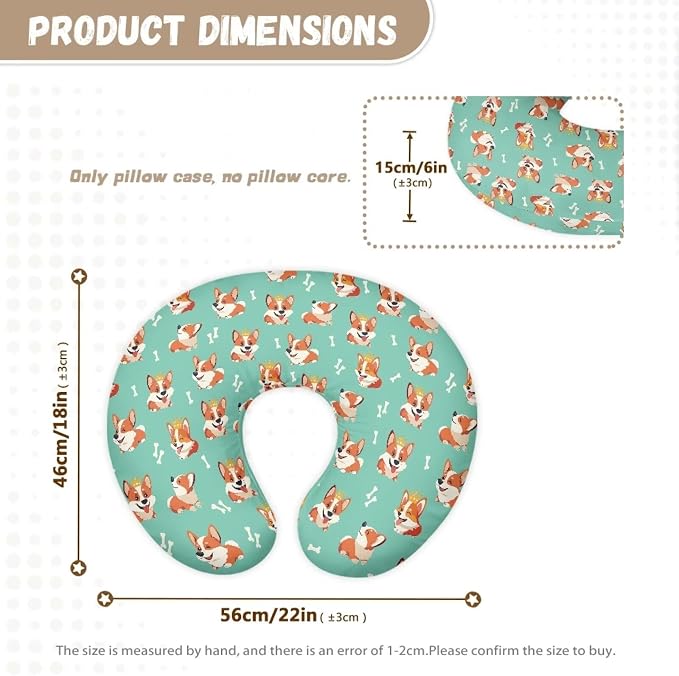 Cute Corgi Dog Nursing Pillow Cover Feeding Pillow Cover for Newborn Boys Girls Hidden Zipper Design Nursing Pillow Case U-Shaped Soft and Skin-Friendly