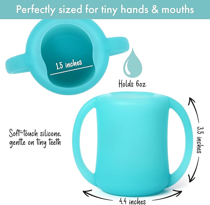 PrimaStella Silicone Baby & Toddler Training Cup with Handles (Sea Glass)