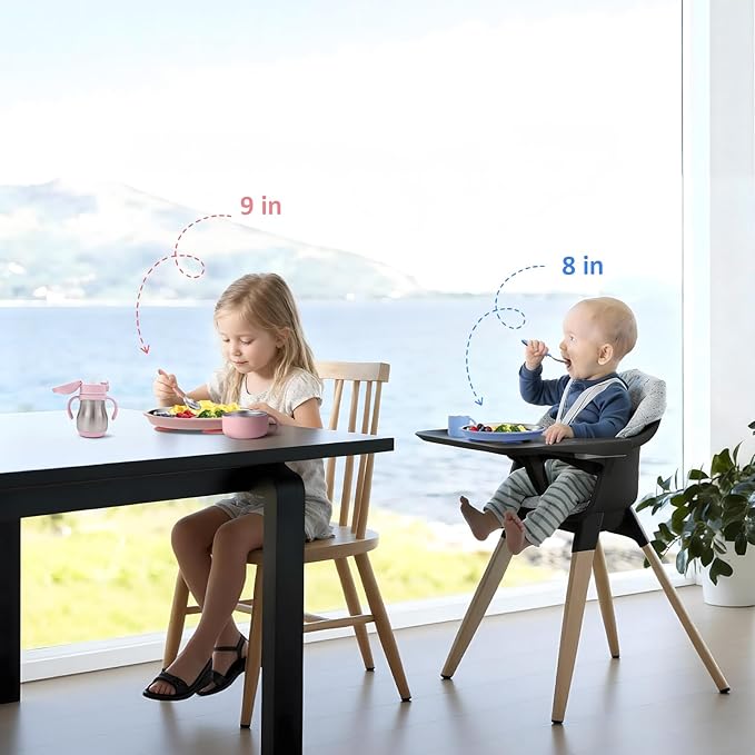 Bakpoco Stainless Steel Suction Plates for Toddlers, 9" Divided Kids Baby Plates with Removable Silicone Suction, Non Toxic Non Slip Portion Control Snack Dishes 3 Packs, Pink Beige Lilac