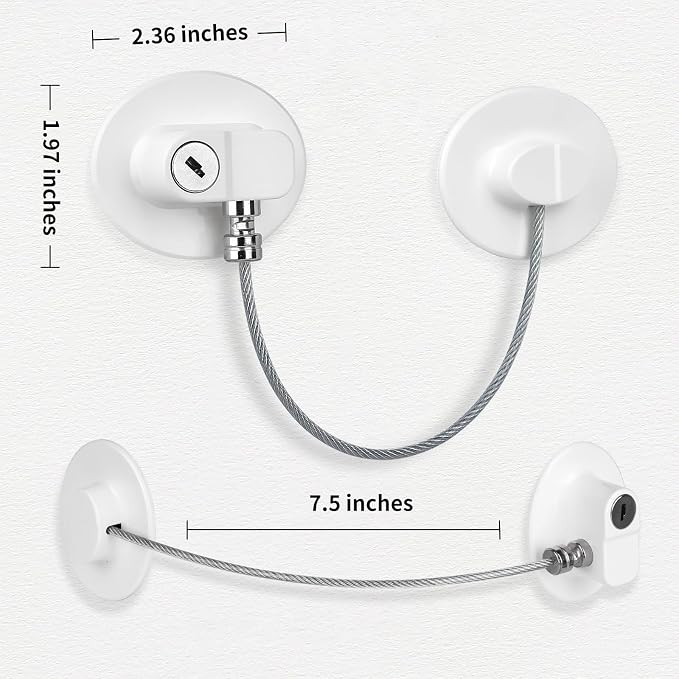 Fridge Lock with Key, Safety Lock for Refrigerator, Cabinet, Drawer, Window – Easy to Install, No Drilling(2 Pack, Oval White)