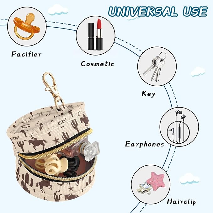 Western Cowboys Cactus Beige Print Pacifier Holder Case for Diaper Bag Portable Travel Pacifier Storage Case with Clip Newborn Baby Pouch for Baby Boys Girls Outdoor Purse